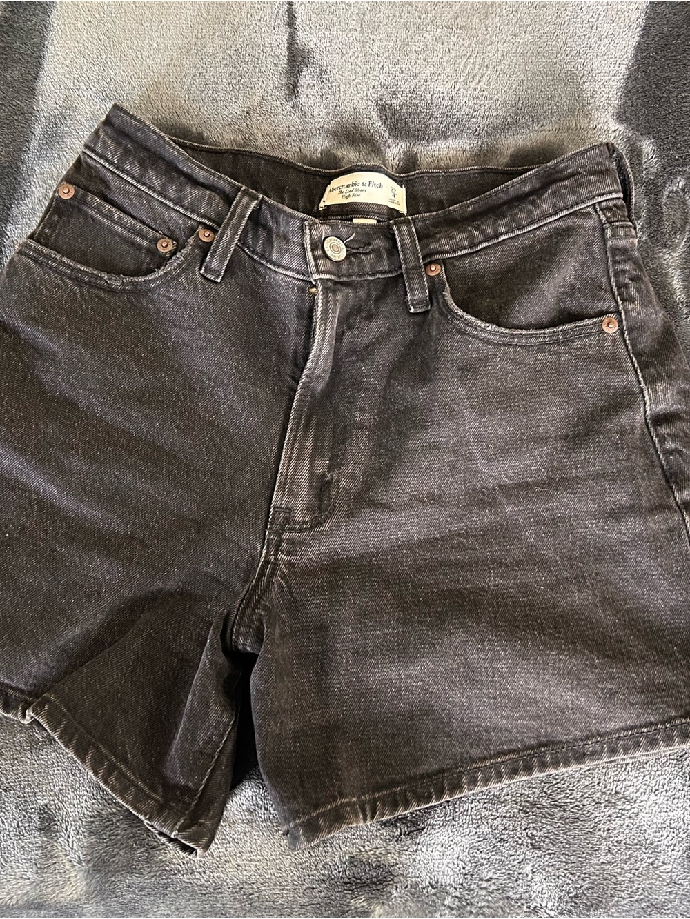 Abercrombie & Fitch Women's Washed Black Denim Shorts Curve Love
